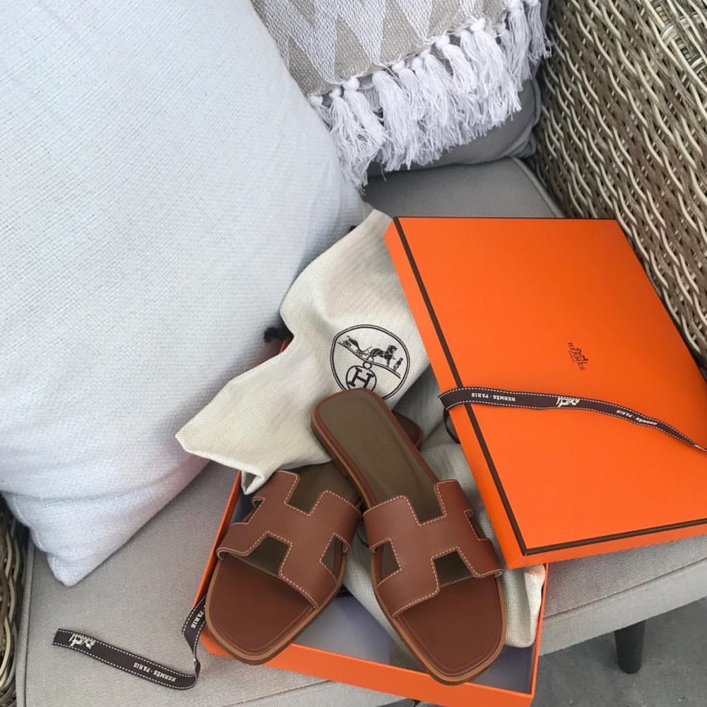 Hermes Oran Gold Piqueres Ecrues Sandals